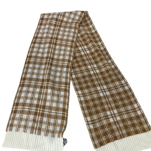 Timberland Scarf Womens OS One Size Gold White Plaid Ribbed Trim Neck Warmer - Picture 1 of 5
